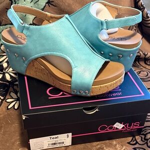 Corkys Aqua Wedge Sandals NWT